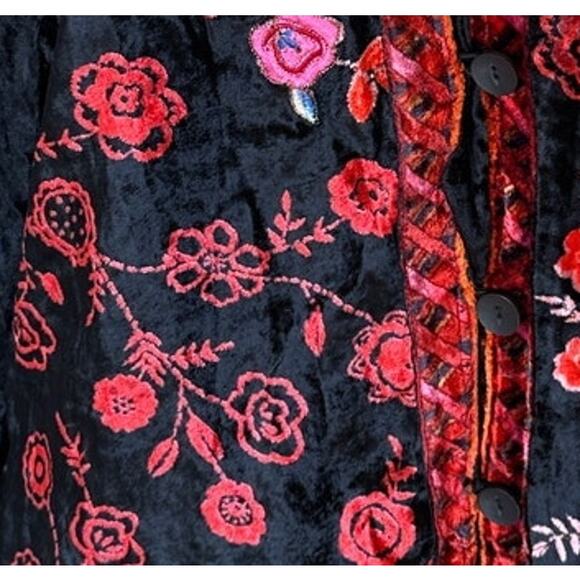 Chinese Embroidered Black Velvet Jacket LARGE Art to Wear Lagenlook White Stag - Picture 2 of 5